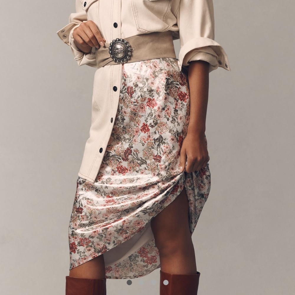 WAYF Shimmer Bias-Cut Flower Slip Skirt
